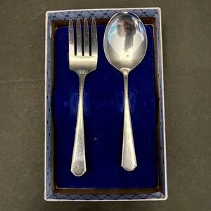 Vtg Sterling Silver Baby Fork & Spoon Set 925 No Monogram 26g Original Box
